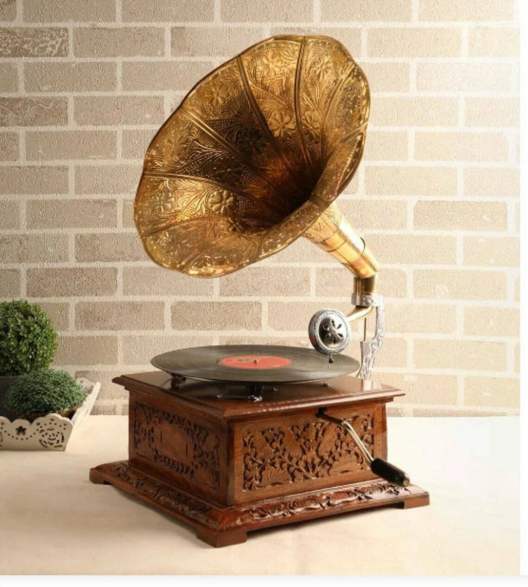 Antique Working Gramophone Vintage Gramophone Player Phonograph Vinyl  Recorder