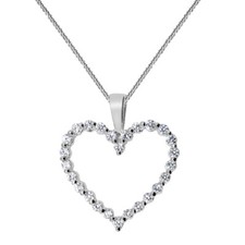 Genuine 14k White Gold 0.62" Cubic Zirconia Open Heart Pendant Necklace 16"-22"