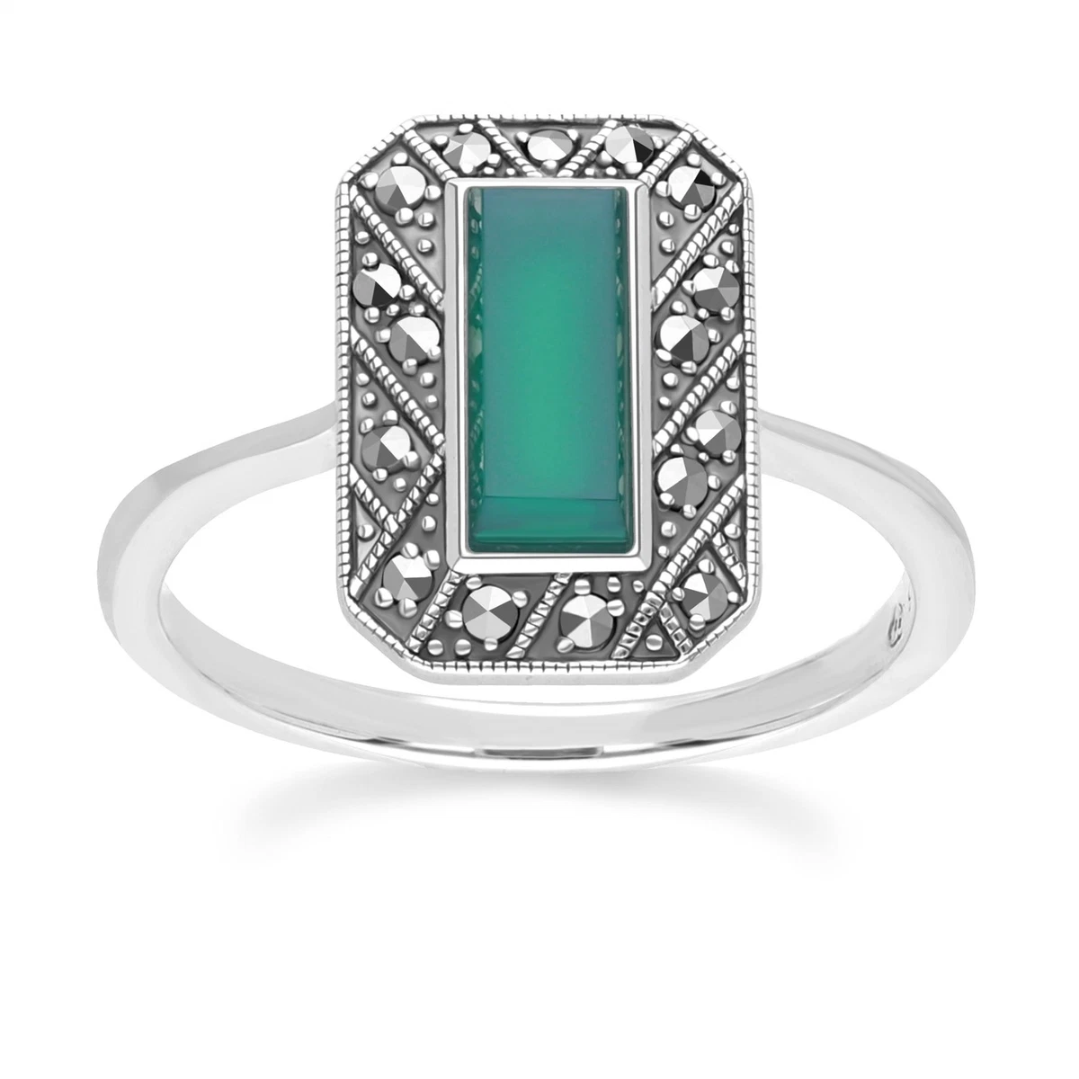 Anello Fascia Argento 925 Con Zirconi Neri Baguette | Gioiello USA