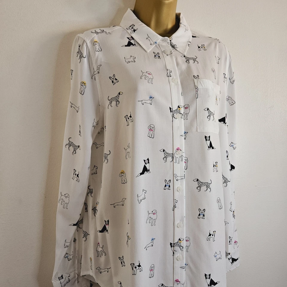 NEW Debenhams 10-14 Ivory White Black Puppy Dog Printed Blouse Shirt Top - Image 2 of 4