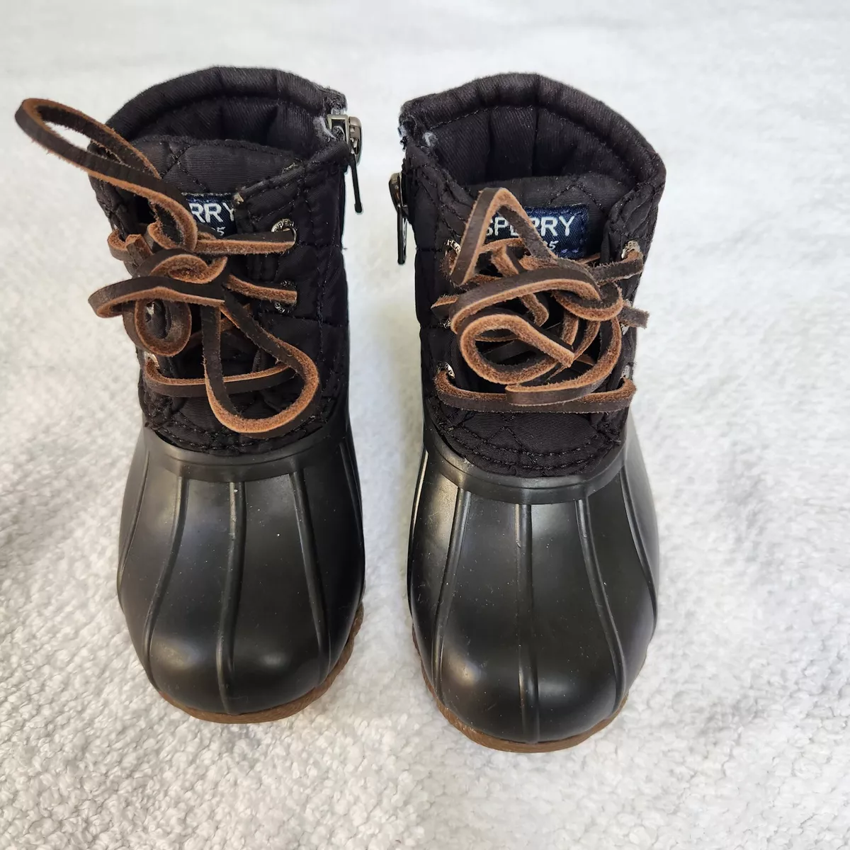 NEW Toddler Girls Sperry Duck Rain Boots Size 6 Saltwater Boot Black Boxed