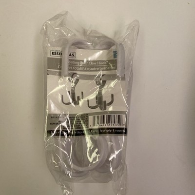 Closet Essentials Rotating Four Claw Hook 2 items Per Sealed Package White Color