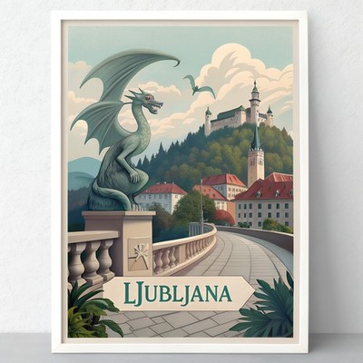 Fesselndes Ljubljana Slowenien Reise Poster - Drachenbrücke Kunstdruck_mehrDetails