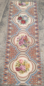 Vintage French Floral Needlepoint Handmade Multicolor Rug Wool Carpet 131x48 cm