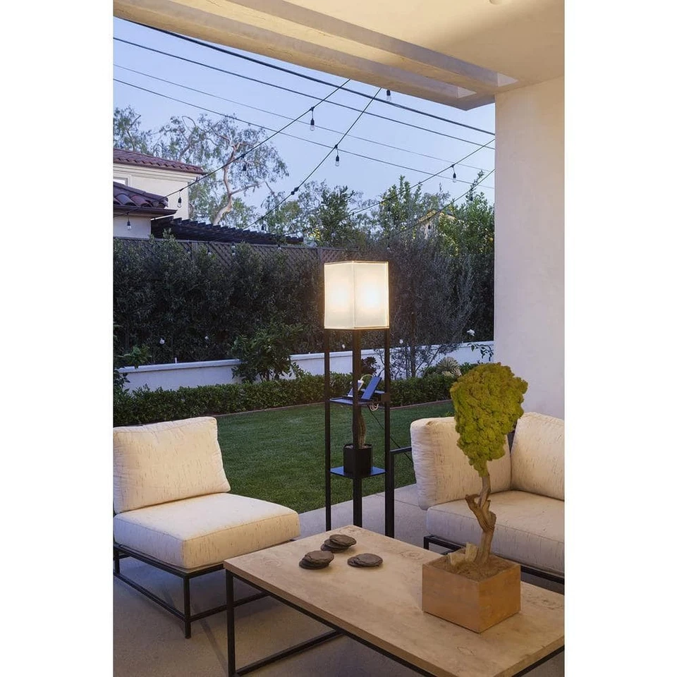 Brightech Maxwell 63" Lámpara de Pie LED Marrón 1 Luz con USB y Pantalla Beige Foto 3 de 4