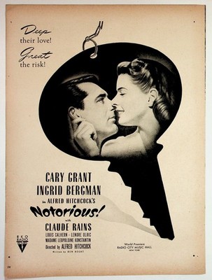 Notorious! 1946 Alfred Hitchcock Cary Grant Ingrid Bergman RKO Movie Ad