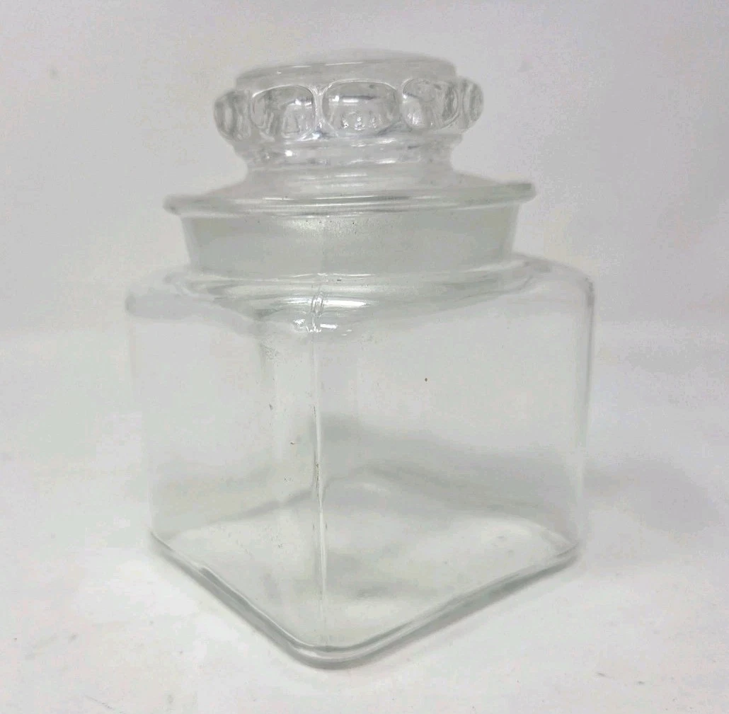 Vintage Dakota Apothecary Jar Glass Ground Lip Top Tiffin Square 3.5”