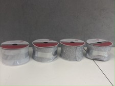 Lot of 4 Celebrate It Silver White Christmas Wired Ribbon Spools 2.5 in 100 FT