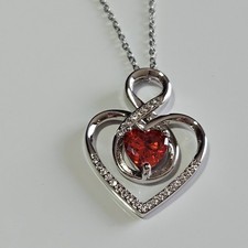 Silver Tone Infinity Heart With Red Rhinestone Heart Pendant Necklace 18-20"