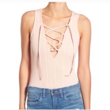 Missguided Lace Up Front Bodysuit Nude Size 8