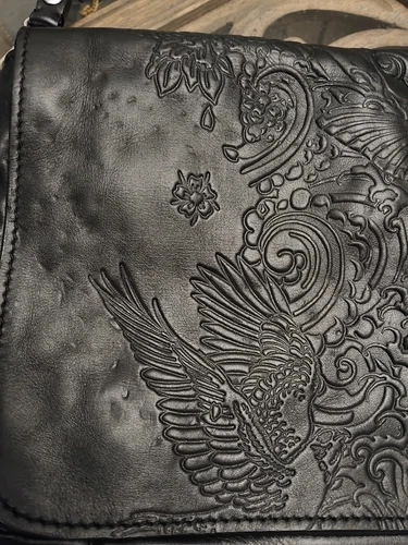 Jean Paul Gaultier Lindex Handbag Black Leather Embossed Tattoo Koi Fish Motif - Picture 10 of 13