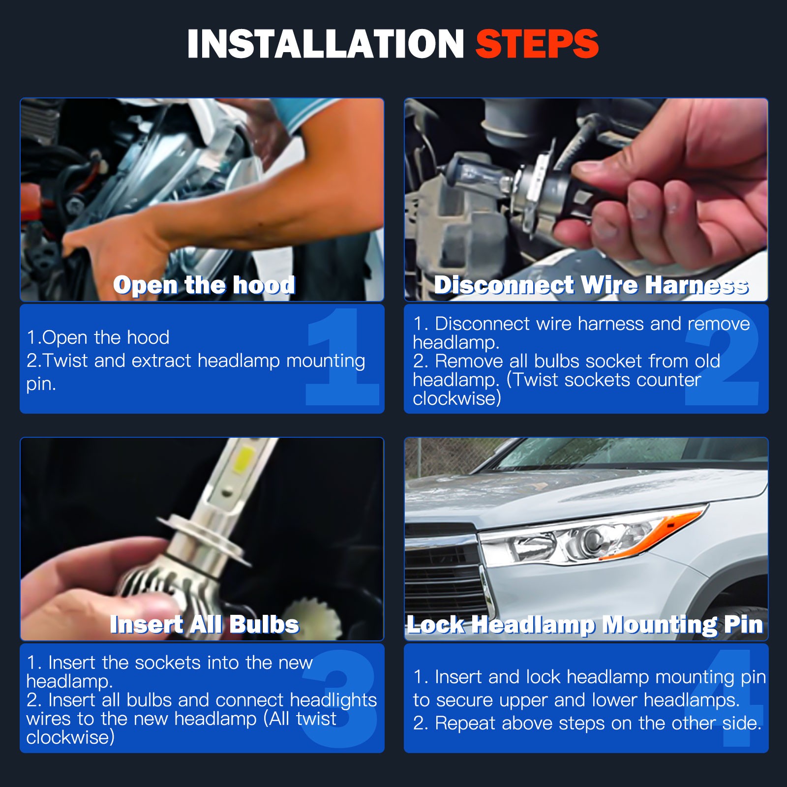 Headlights Assembly Chrome Housing For 2014-2016 Toyota Highlander Left Right