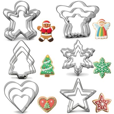 Christmas Cookie Cutters Set - 18 Pieces 6 Shapes - Gingerbread Man, Christma...