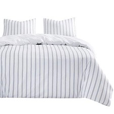 - Striped Comforter Set, Ticking Stripe Vertical Pinstripe Queen Navy White