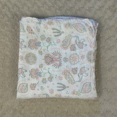 Angel Dear Boho Elephant Floral Baby Swaddle Blanket Bamboo Cotton Blend White