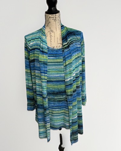 Evan-Picone Black Label Damen Twin Set Jacke Tank Top Gr. — blau grün gestreift - Bild 1 von 12