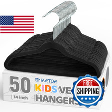 Smartor Premium 14 Inch Kids Hangers 50 Pack, Black Baby Velvet Hanger, Non Slip