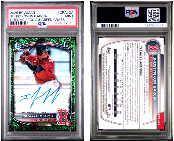 2025 Bowman Chrome Prospect 1st Auto Jhostynxon Garcia Password Green Grass /99