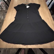 J.Jill Dress Womens XL Black 100% Cotton Button Front Tiered Short Sleeve Gauze