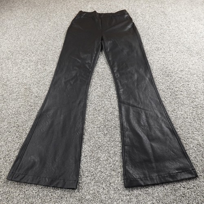 #ad BKE Buckle Black Pants Womens XS Faux Leather Pull On Flare Bell High Rise Boho $24.99