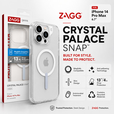 ZAGG (iPhone 14 Pro Max, 6,7'') Crystal Palace Snap Clear Case MagSafe, D30 Cover