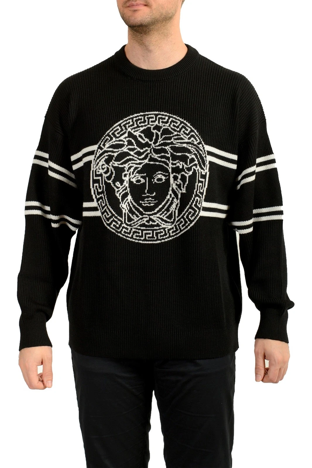 Versace — Versace Men's 100% Wool Knitted Crewneck Medusa Pullover Sweater US XL IT 54