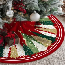 Christmas Tree Skirt Collar 48 Inch Xmas Pine Trees Soft Farmhouse Holiday De...