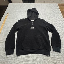 Abercrombie  Fitch Kids 11/12 Deep Pile 1/4 Zip Hoodie Black Sherpa Fleece