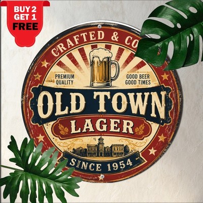 Classic American Premium Blue Ribbon Beer Tin Sign Retro Pub Round Metal Plaque