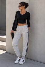 Adidas Grey Fleece Jogger 3 Stripe Women's Athleisure Lounge Sweatpants Size L