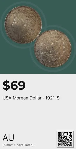 1921-S Morgan Dollar AU San Francisco $1 Uncirculated Coin Uncertified