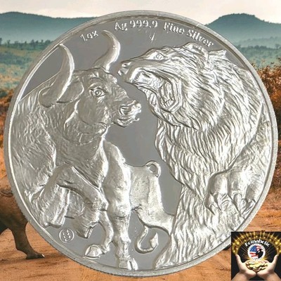 2022  1oz .999 Silver BULL VS BEAR Queen Elizabeth Fast Ship   