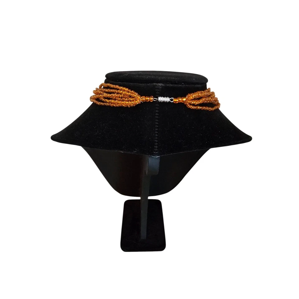 Collar Gargantilla Vintage Multi Hilos Vidrio Semilla Cuentas Color Ámbar Naranja Foto 3 de 4