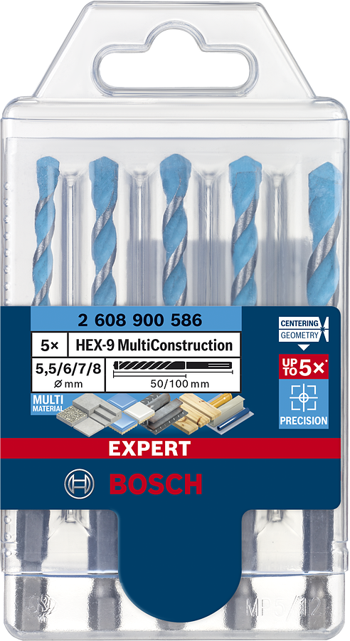 Bosch Expert HEX-9 MultiConstruction Bohrer-Set 5.5/6/6/7/8 mm Fliese Holz 5 tlg