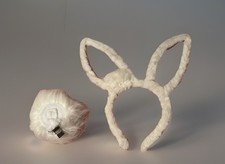 White Pink Bunny Ears Headband with LED Lights  Tail Costume Set