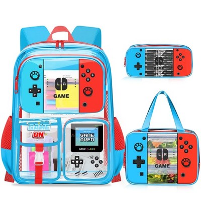Large Clear Backpack for School - 3PCS Gamer Clear Backpacks for Boys with Lu...