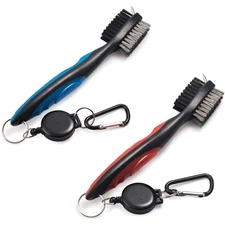 Pack of 2 Golf Club Brush Groove Cleaner with Retractable Zip-line and Alumin...