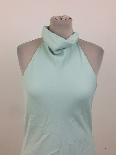 Mango Women's Maxi Dress Size L Green Halter Neck Backless Lined Button New F1 - Picture 2 of 12