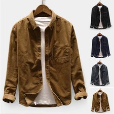 Casual Men Corduroy T-Shirts Long Sleeve Lapel Solid Jacket Button Down Tops