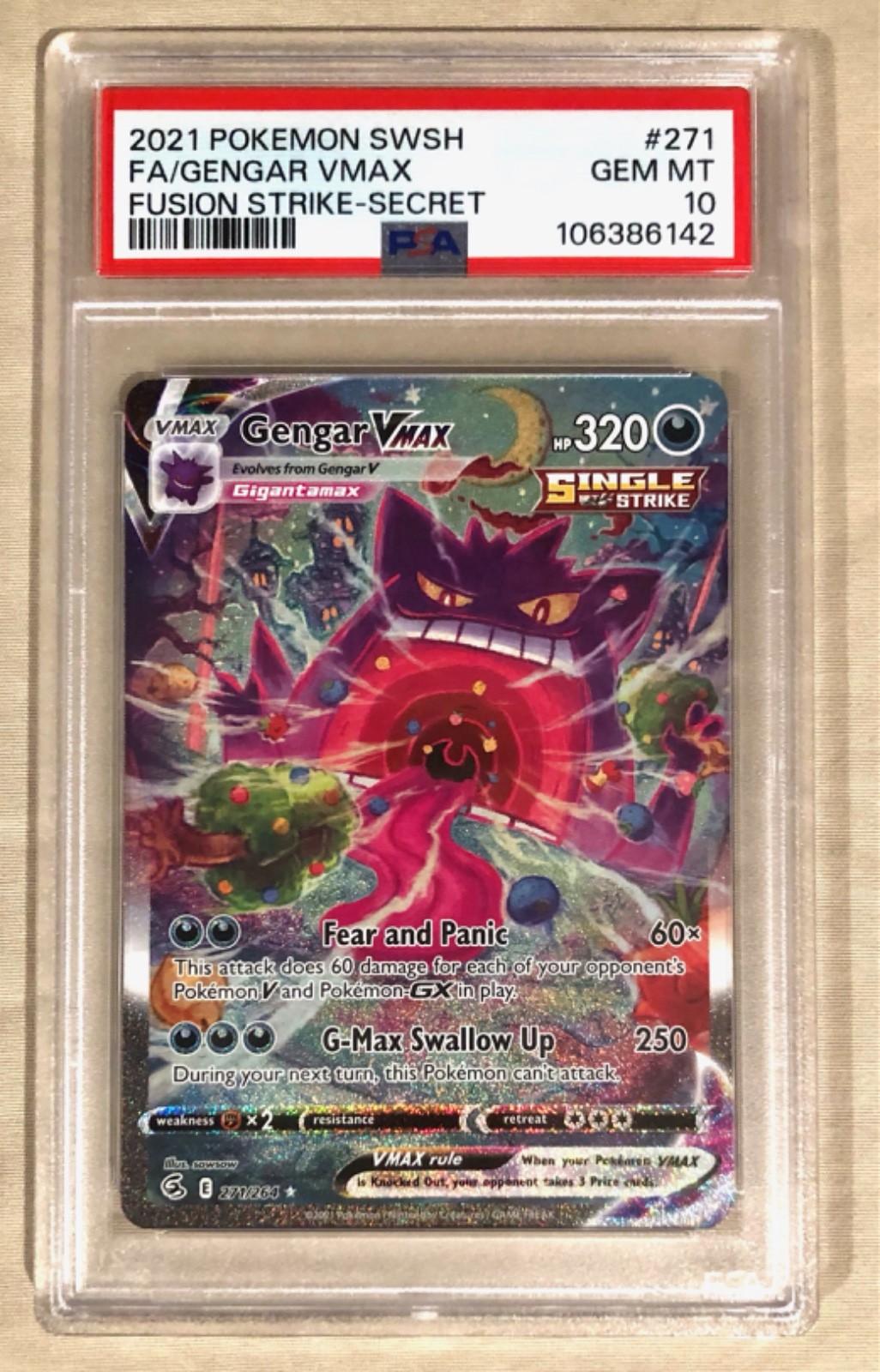 PSA 10 Gengar VMAX (Alternate Art Secret) 271/264 Swsh08: Fusion Strike Holo