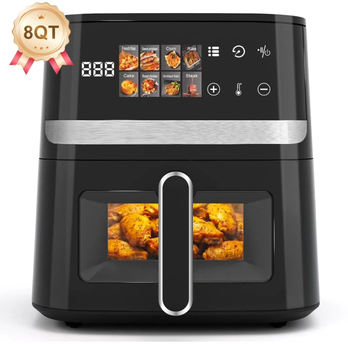 Bluebow 8QT Air Fryer 8-in-1 Digital Touchscreen LED Large Capacity Window 1750W