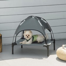 PawHut 61cm Elevated Dog Bed Cooling Raised Pet Cot UV Protection Canopy Grey