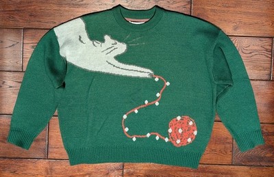 Paisie Women's Christmas Cat Sweater Jumper in Green Multi Size L/XL - NWT