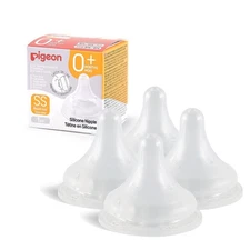 Pigeon Silicone Nipple (SS) with Latch-On Line, Natural Feel, 0+ Months, 4 Co...