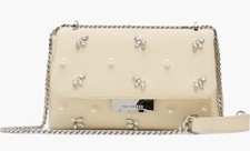 NWT Ted Baker Ivory Satin Pearl Crystal Embellished Crossbody Bag Chain Strap