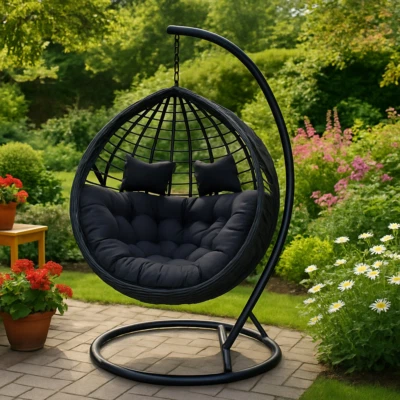 MAT-COMPANY Polyrattan Hängesessel Hängekorb Rattan Hängeschaukel mit Gestell Hängesitz Korb