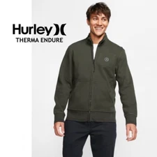 Hurley Therma Mens Track Full Zip Fleece Jacket Water Repel Green size Large