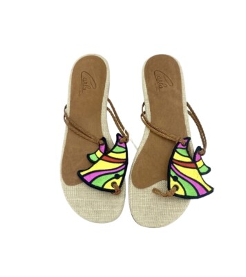 Carla Saint Barth Thong Sandals Multi Color Fish Embroidery SZ 38.5 EU 8 US NIB