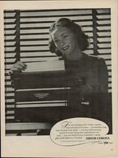 1945 Home Office Typewriter Smith Corona 1940s Vintage Print Ad Woman Smiling thumbnail