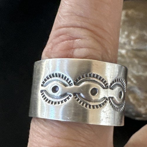 Mens Wedding Wide Band Navajo Stamped Sterling Silver Ring Size 12 17998 - Picture 8 of 13